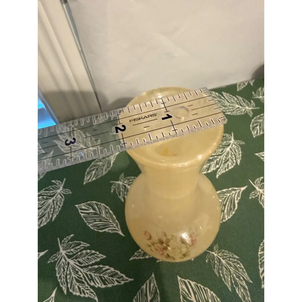 Vintage Genuine Alabaster Floral Rose Bud Vase Made in Italy Cream Stone 6.5in